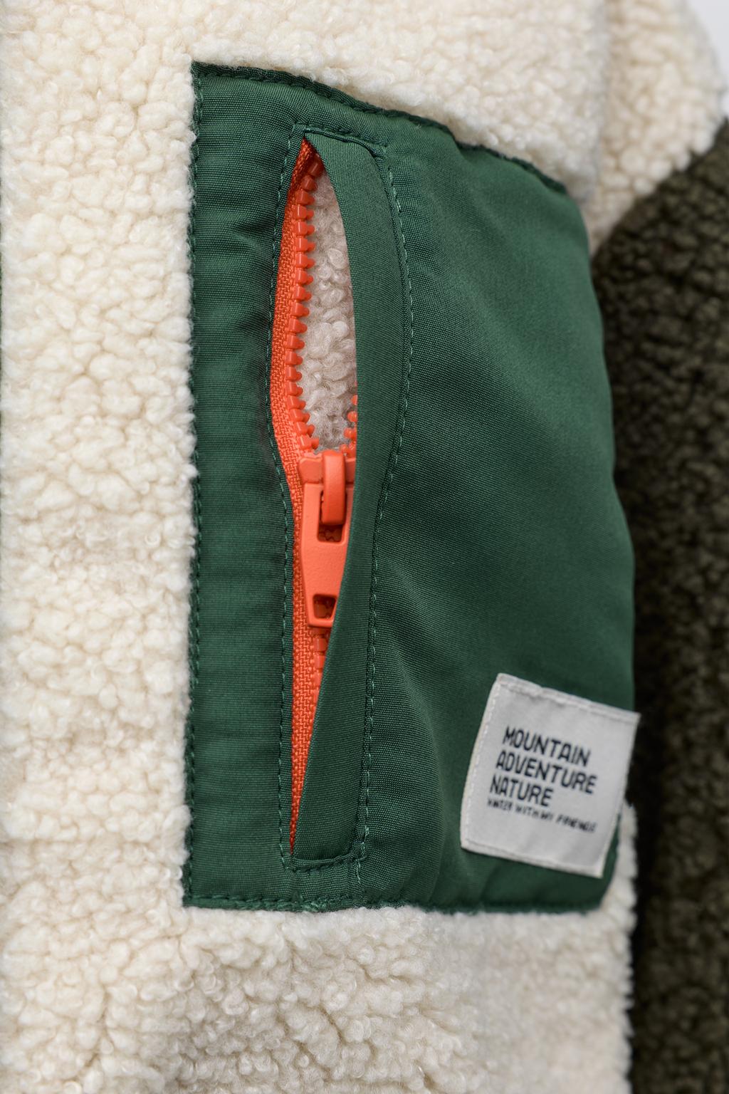 COLOUR BLOCK FAUX SHEARLING FLEECE-LINED JACKET