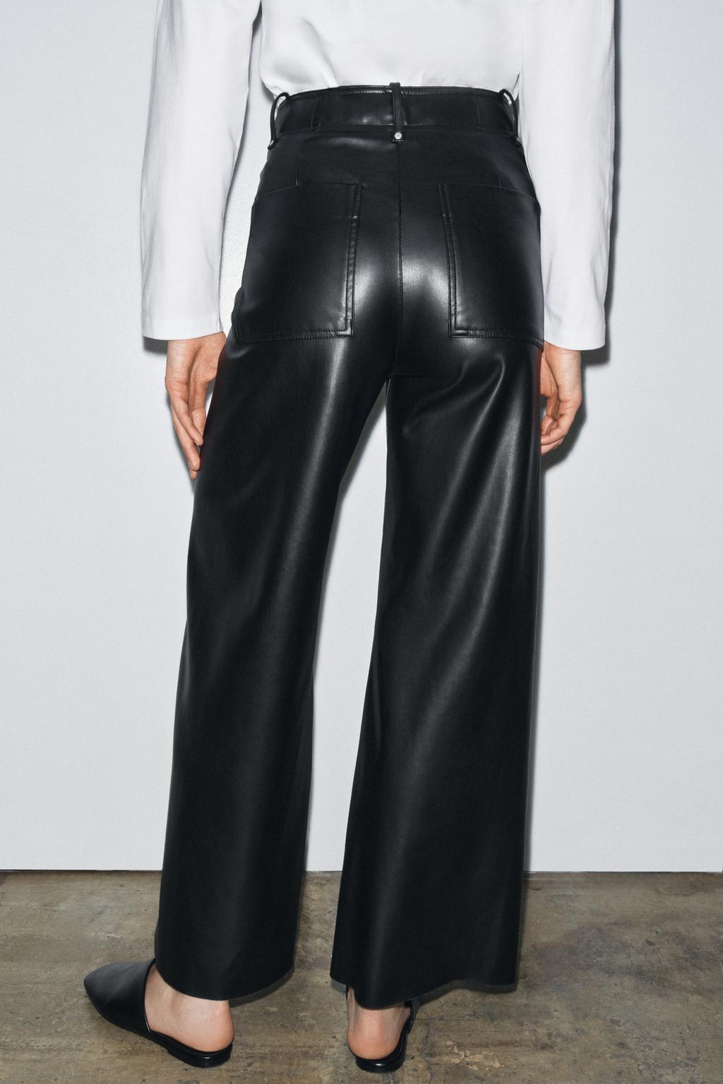 БРЮКИ ПРЯМОГО КРОЯ WIDE LEG ИЗ ИСКУССТВЕННОЙ КОЖИ ZW COLLECTION