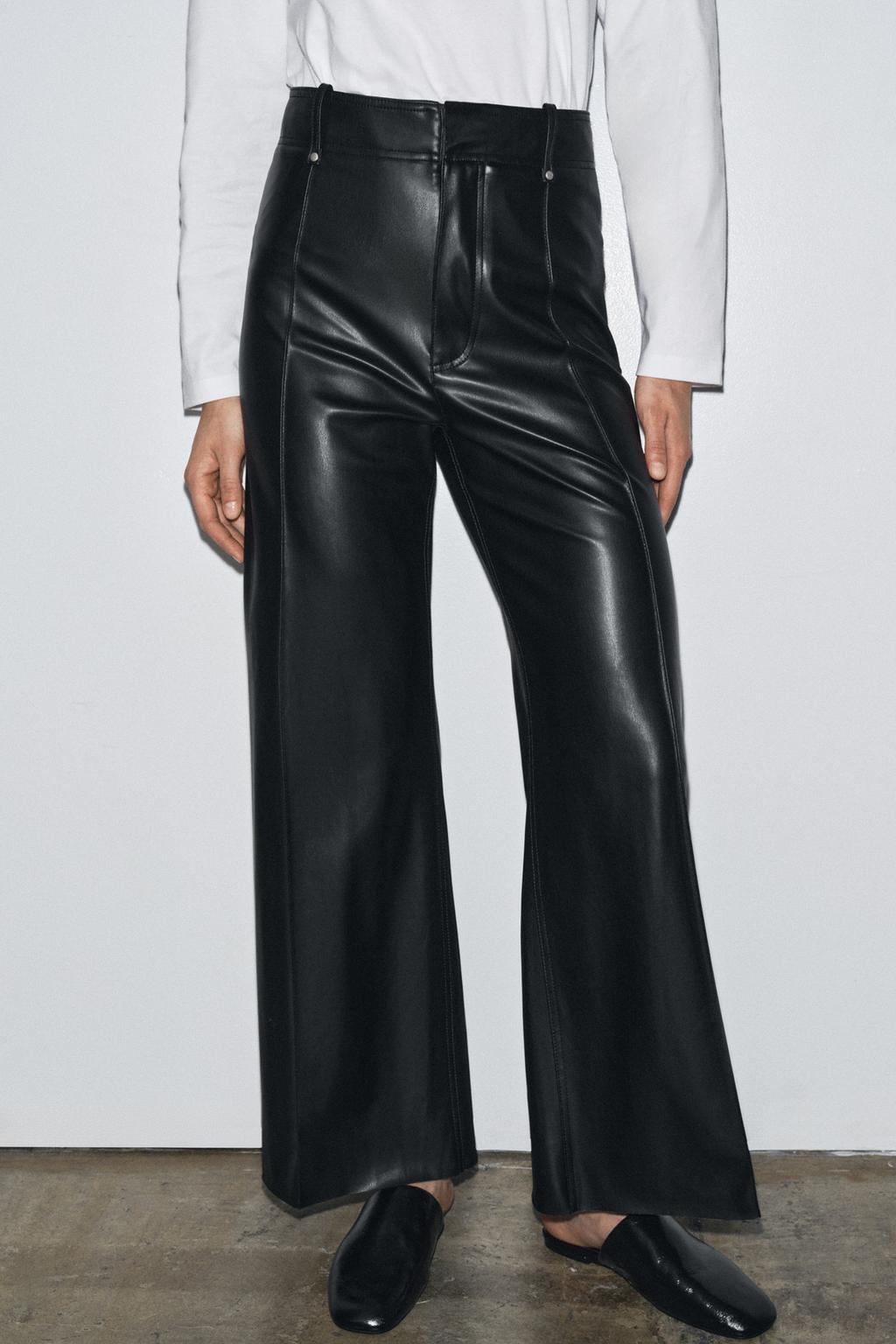 БРЮКИ ПРЯМОГО КРОЯ WIDE LEG ИЗ ИСКУССТВЕННОЙ КОЖИ ZW COLLECTION