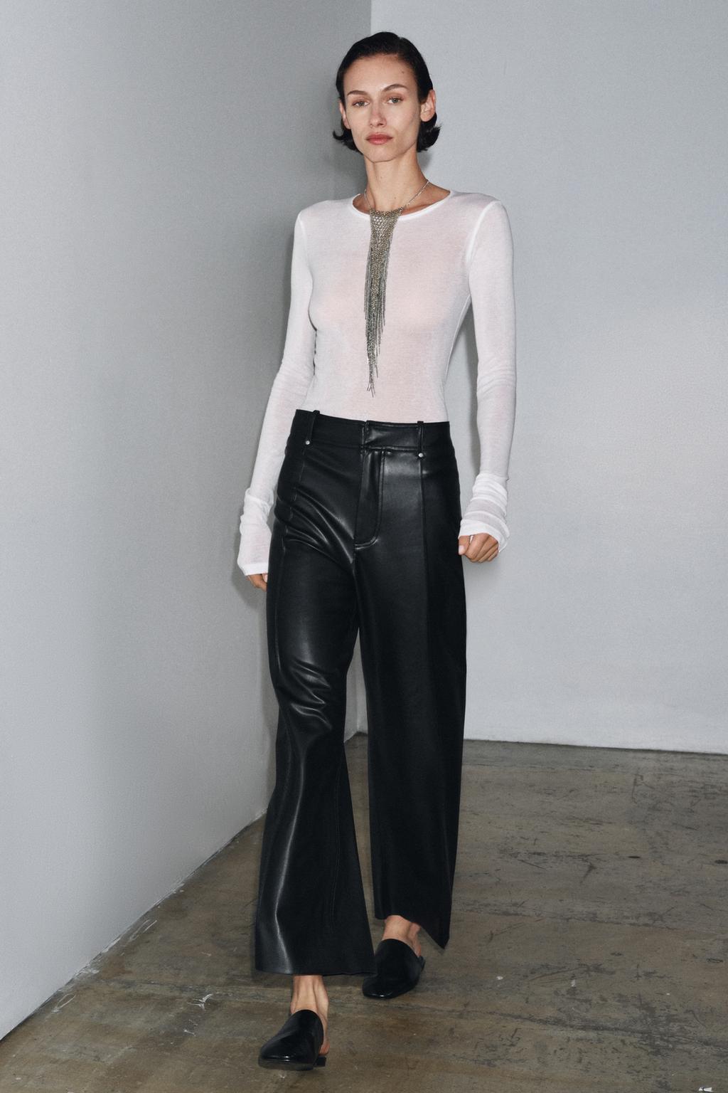 БРЮКИ ПРЯМОГО КРОЯ WIDE LEG ИЗ ИСКУССТВЕННОЙ КОЖИ ZW COLLECTION