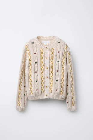 Купить Zara Вязаный кардиган с вышивкой и узором «косы»