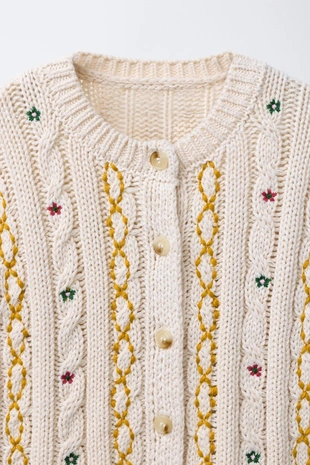 Вязаный кардиган с вышивкой и узором «косы»- Заказать в России