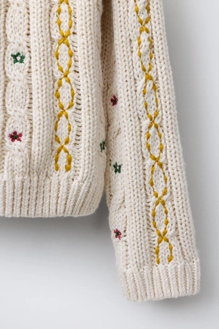 Вязаный кардиган с вышивкой и узором «косы»- Заказать в России