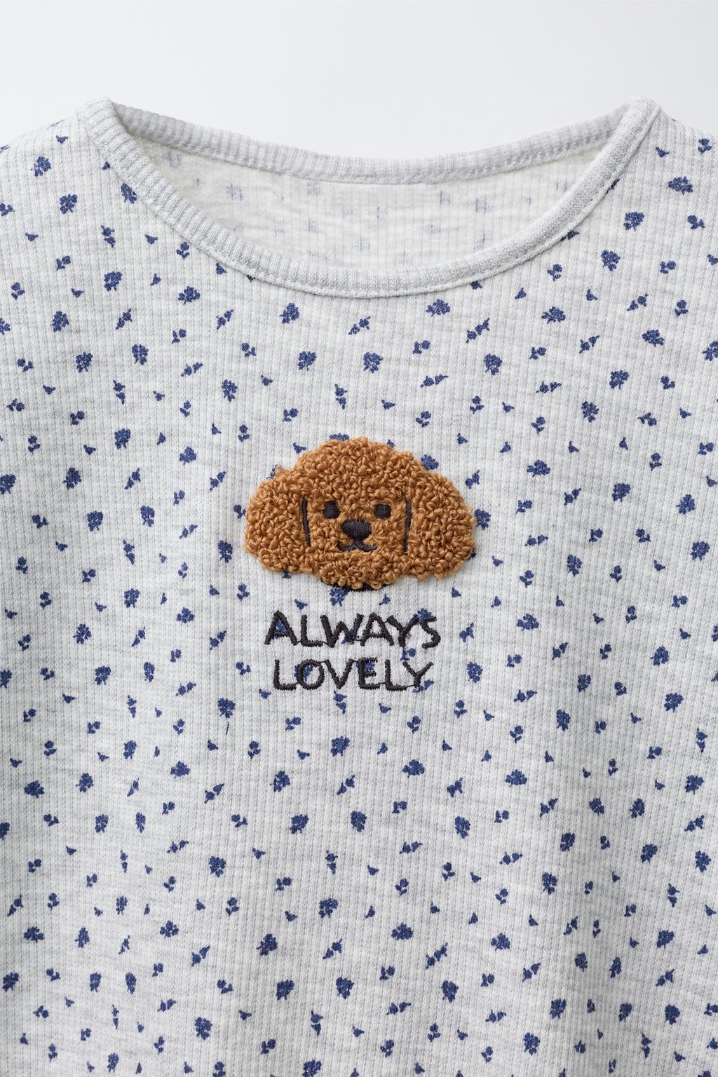RIBBED T-SHIRT WITH ANIMAL PATCH AND FLORAL PRINT