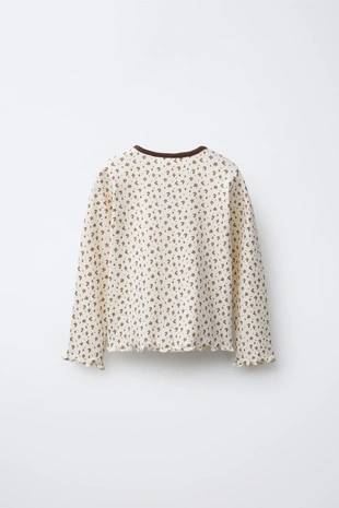 RIBBED T-SHIRT WITH ANIMAL PATCH AND FLORAL PRINT