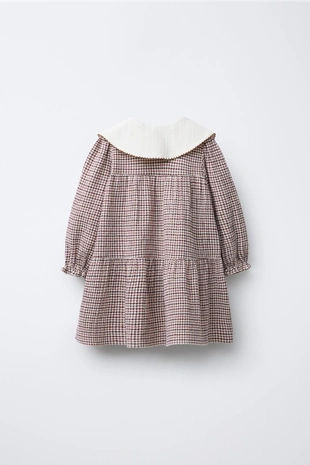 Платье в клетку с вышитым воротником- Заказать в России