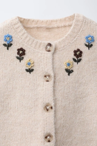 Ecru | 2756/445/712 - Zara Кардиган с вышивкой «цветы»