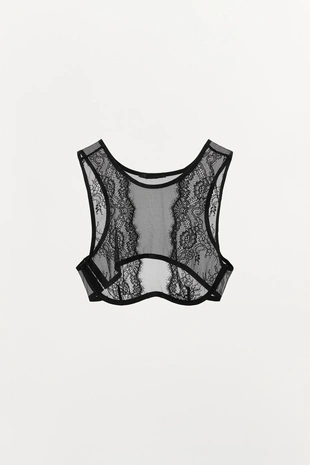 Укороченный топ из сетчатой ткани с кружевом- Заказать в России
