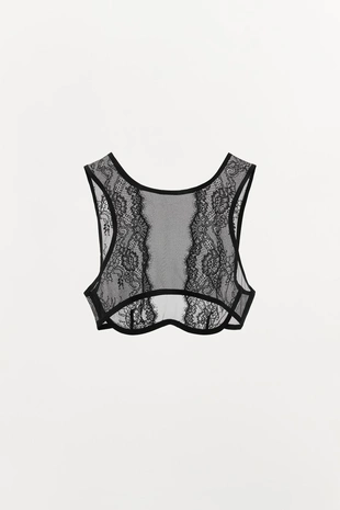 Укороченный топ из сетчатой ткани с кружевом- Заказать в России