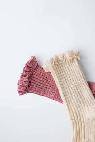 Pink / White | 1554/552/046 - Zara Набор из двух пар носков с кружевом