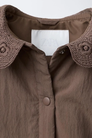 Стеганая куртка с воротником из кружева кроше- Заказать в России