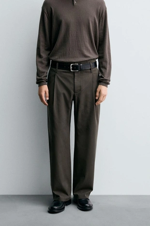 Брюки со складками из хлопка и вискозы