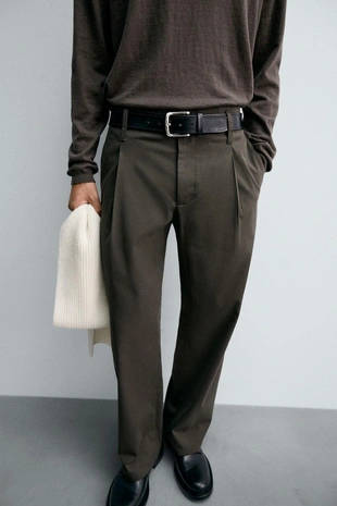 Брюки со складками из хлопка и вискозы- Заказать в России