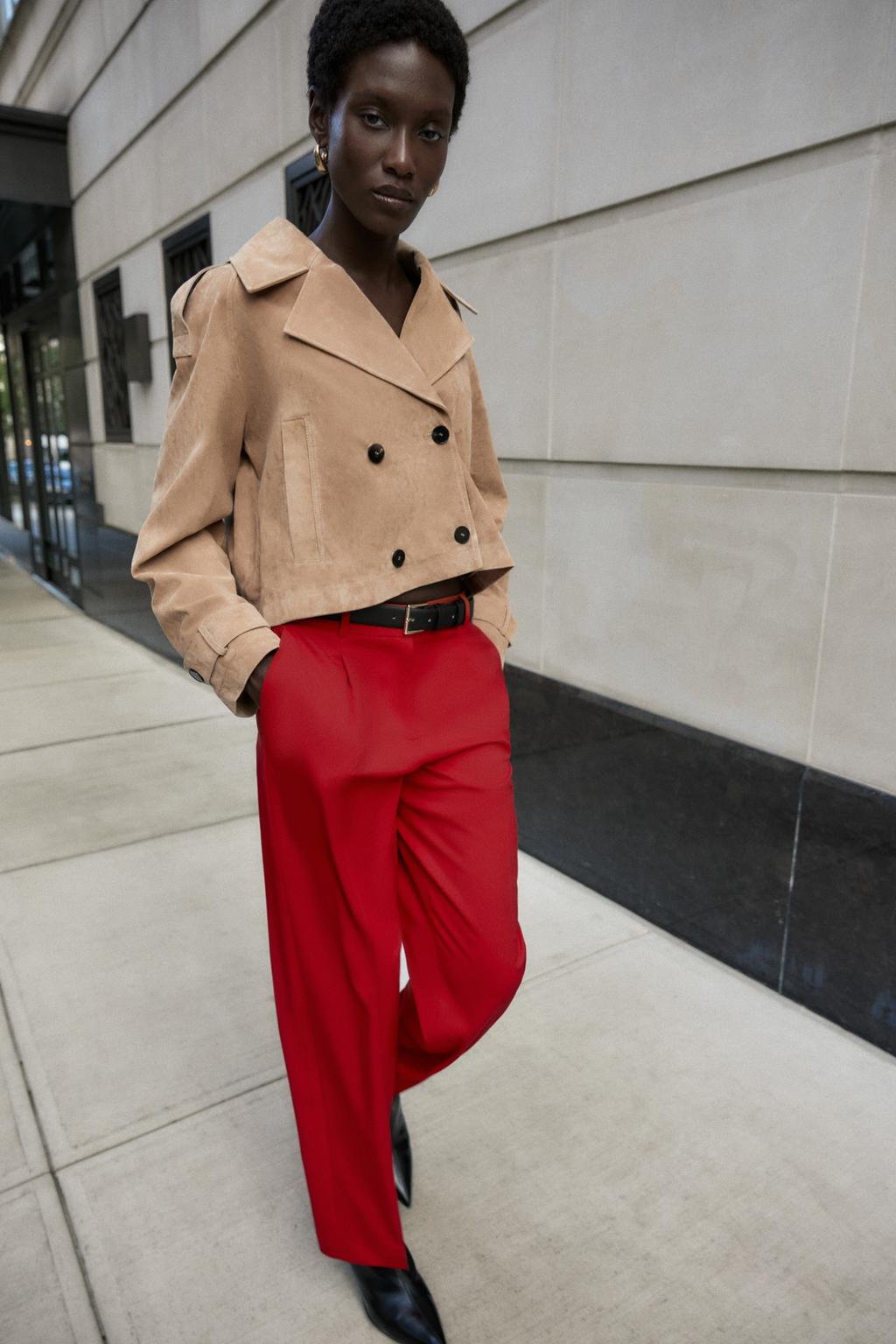 Zara Прямые брюки с поясом - Цвет темно-розовый - dark red | 8866/571