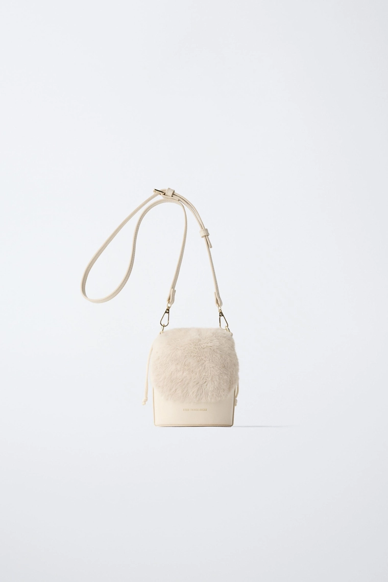 Вельветовая ведро-сумка с искусственным мехом