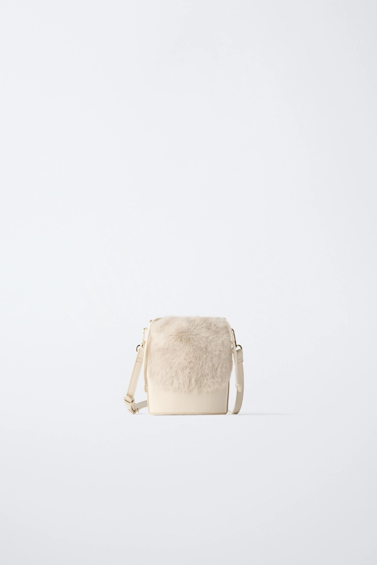 Вельветовая ведро-сумка с искусственным мехом