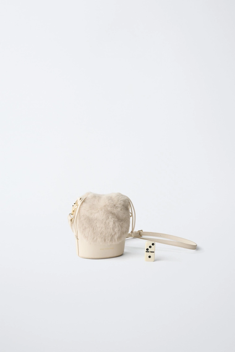 Вельветовая ведро-сумка с искусственным мехом