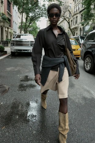 Рубашка из поплина со складками на талии- Заказать в России