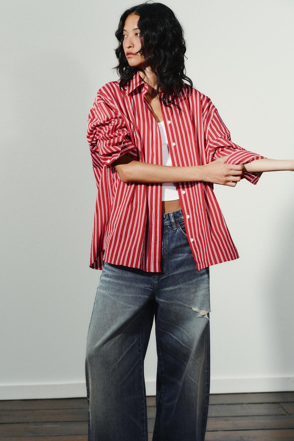 РУБАШКА OVERSIZE ИЗ ПОПЛИНА В ПОЛОСКУ
