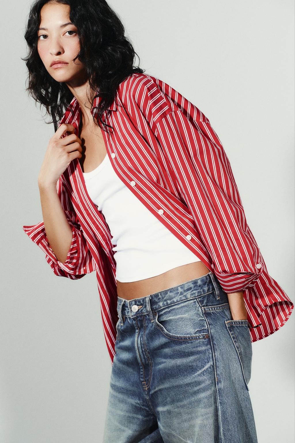 РУБАШКА OVERSIZE ИЗ ПОПЛИНА В ПОЛОСКУ