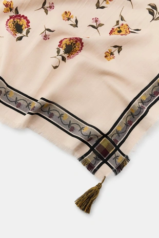 Платок с цветочным принтом и шерстью- Заказать в России