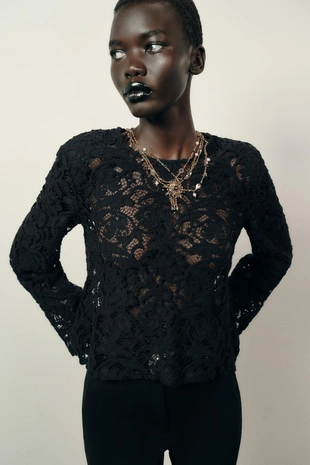 Кружевной топ с подплечниками- Заказать в России