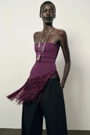 Эластичный топ-бандо с бахромой- Заказать в России