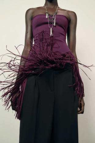 Эластичный топ-бандо с бахромой- Заказать в России