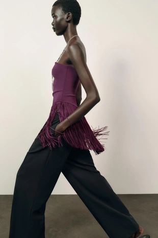 Эластичный топ-бандо с бахромой- Заказать в России