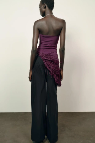 Эластичный топ-бандо с бахромой- Заказать в России