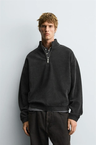 Толстовка с эффектом потертости и воротником на молнии