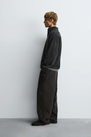 Толстовка с эффектом потертости и воротником на молнии