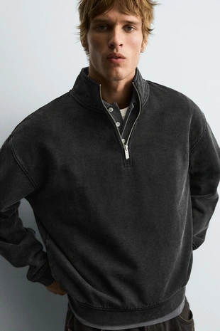 Толстовка с эффектом потертости и воротником на молнии- Заказать в России