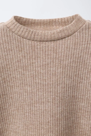 camel | 2878/505/707 - Zara Блестящая футболка в рубчик с бантами