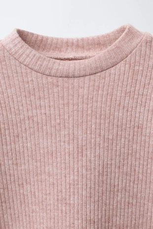 Pink marl | 2878/505/625 - Zara Блестящая футболка в рубчик с бантами