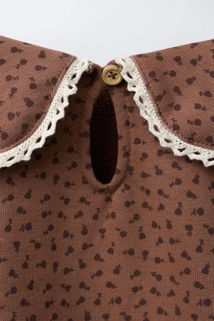 Толстовка с принтом, отложным воротником и кружевом- Заказать в России