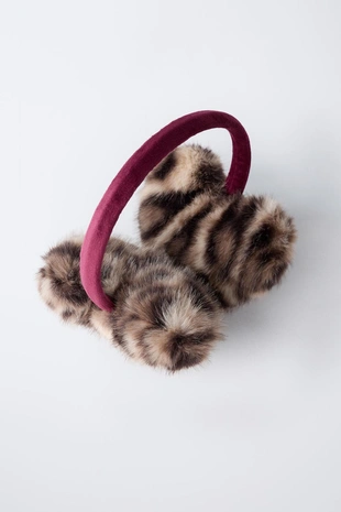 Наушники из искусственного меха с анималистическим принтом- Заказать в России