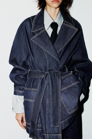 Короткий джинсовый тренч TRF- Заказать в России