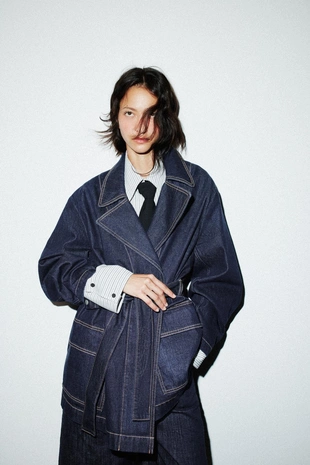 Короткий джинсовый тренч TRF- Заказать в России