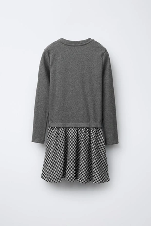 Купить Zara Комбинированное платье в рубчик с юбкой в клетку