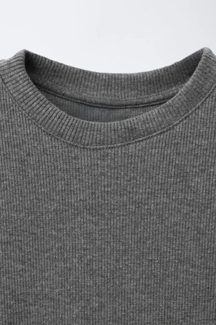 Ecru / Black | 1165/764/070 - Zara Комбинированное платье в рубчик с юбкой в клетку