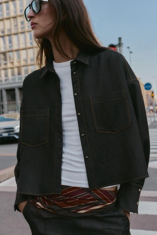 Рубашка оверсайз с контрастной отделкой- Заказать в России