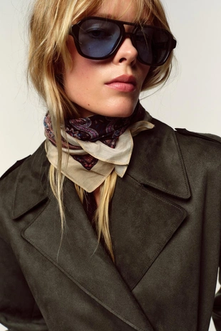 Длинный тренч из искусственной замши- Заказать в России