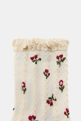 Носки с цветочным принтом и кружевом- Заказать в России