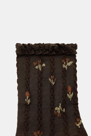 Brown | 1758/209/700 - Zara Носки с цветочным принтом и кружевом