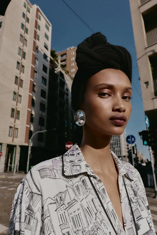 Блуза с принтом и отделкой кантом- Заказать в России