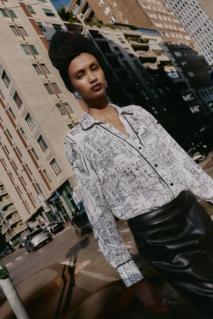 Блуза с принтом и отделкой кантом- Заказать в России