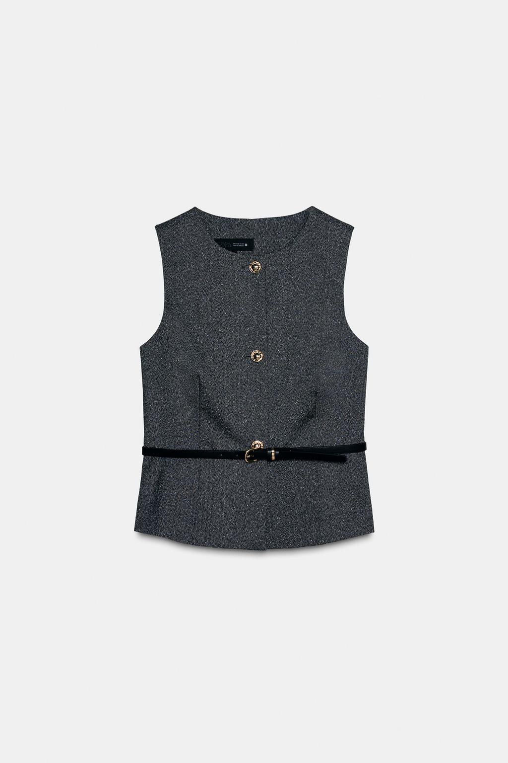 MARLED WAISTCOAT TOP WITH BELT