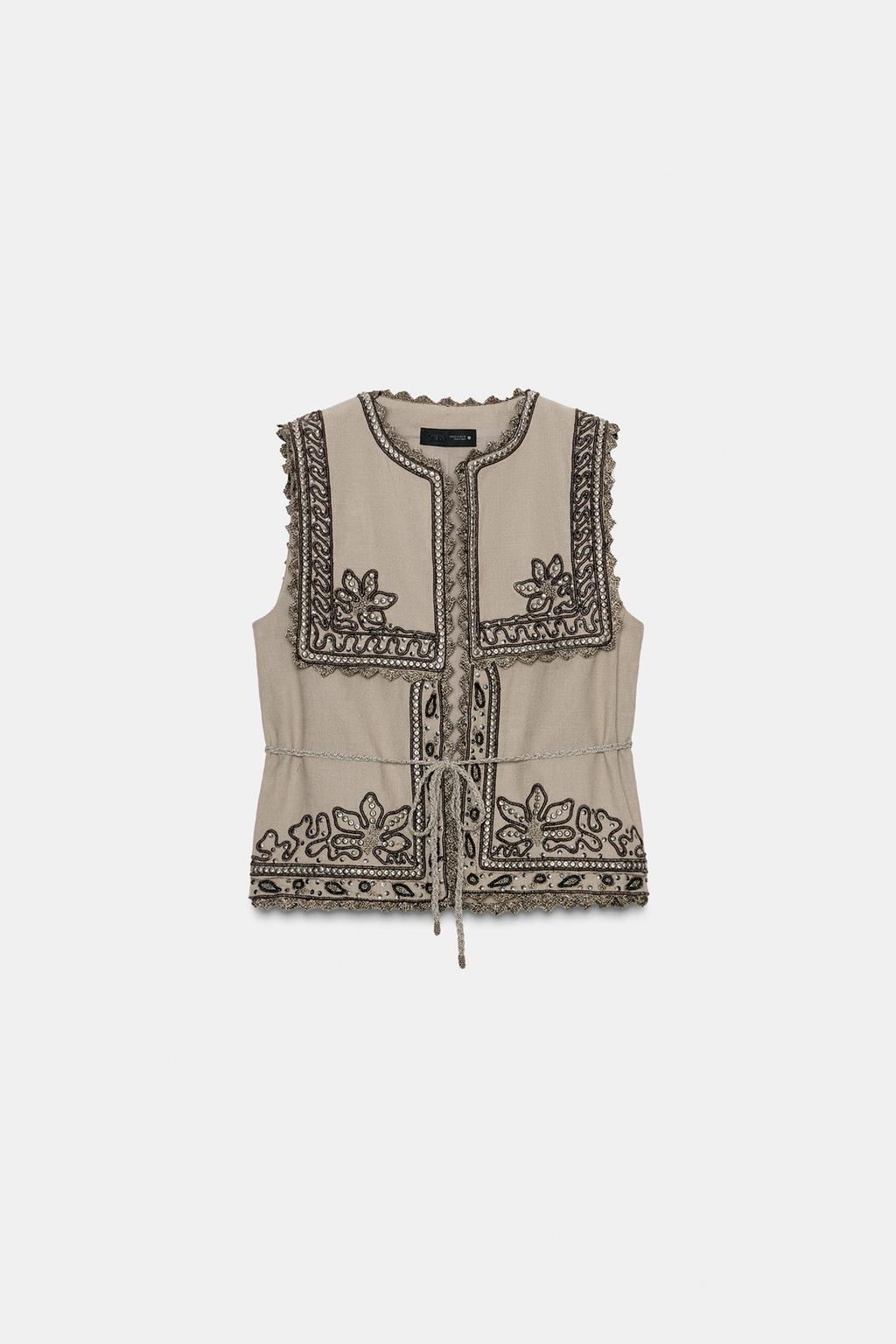 ЖИЛЕТ С ВЫШИВКОЙ И ПОЯСОМ ZW COLLECTION