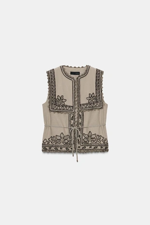 Жилет с вышивкой и поясом ZW COLLECTION- Заказать в России